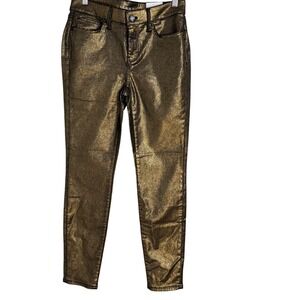 White House Black Market The Skinny Gold Metallic Foil Mid Rise Jeans 2S Womens